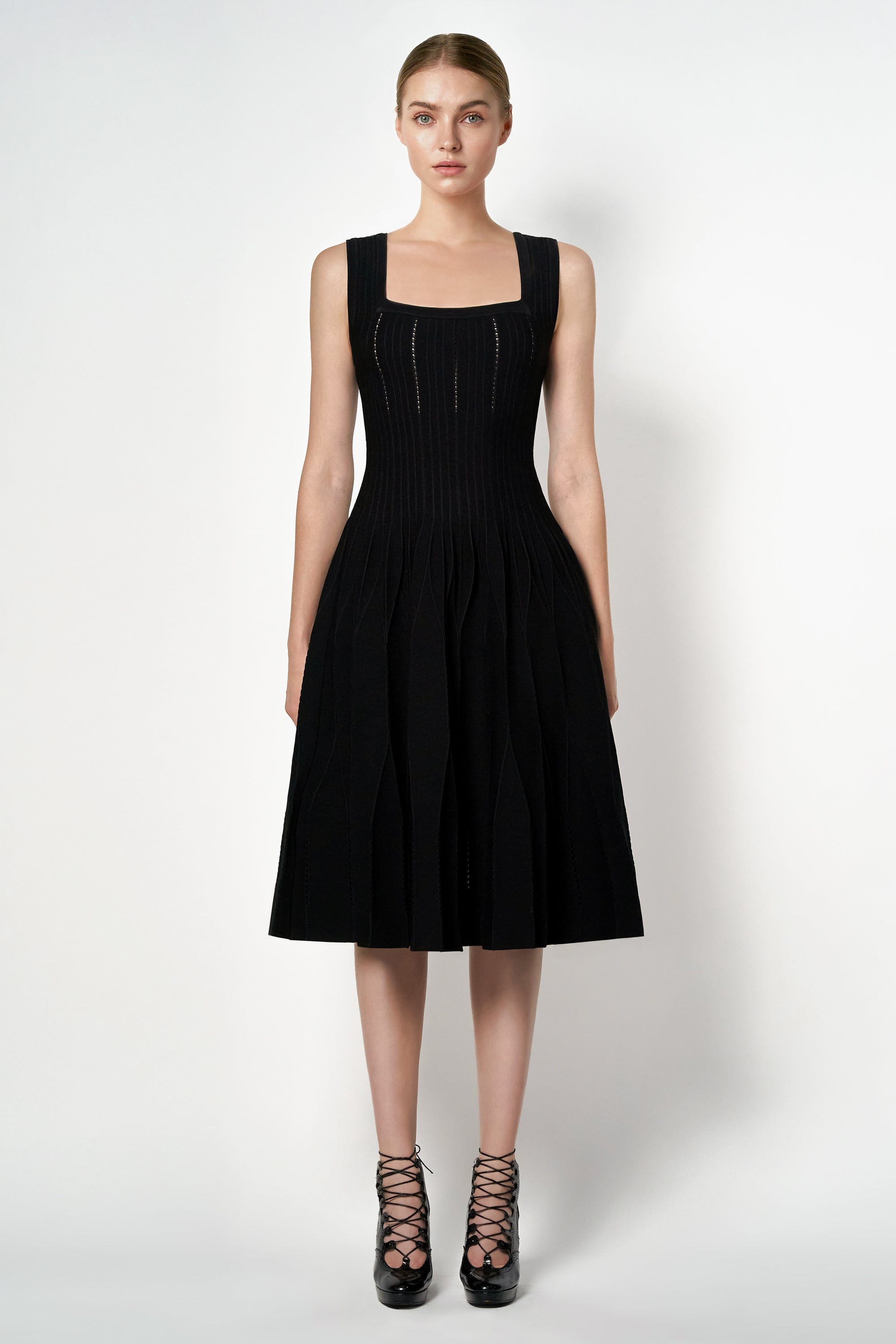 square neck knitted dress Women's Keep It Authentic Square Neck Sweater Dress in Beige/White