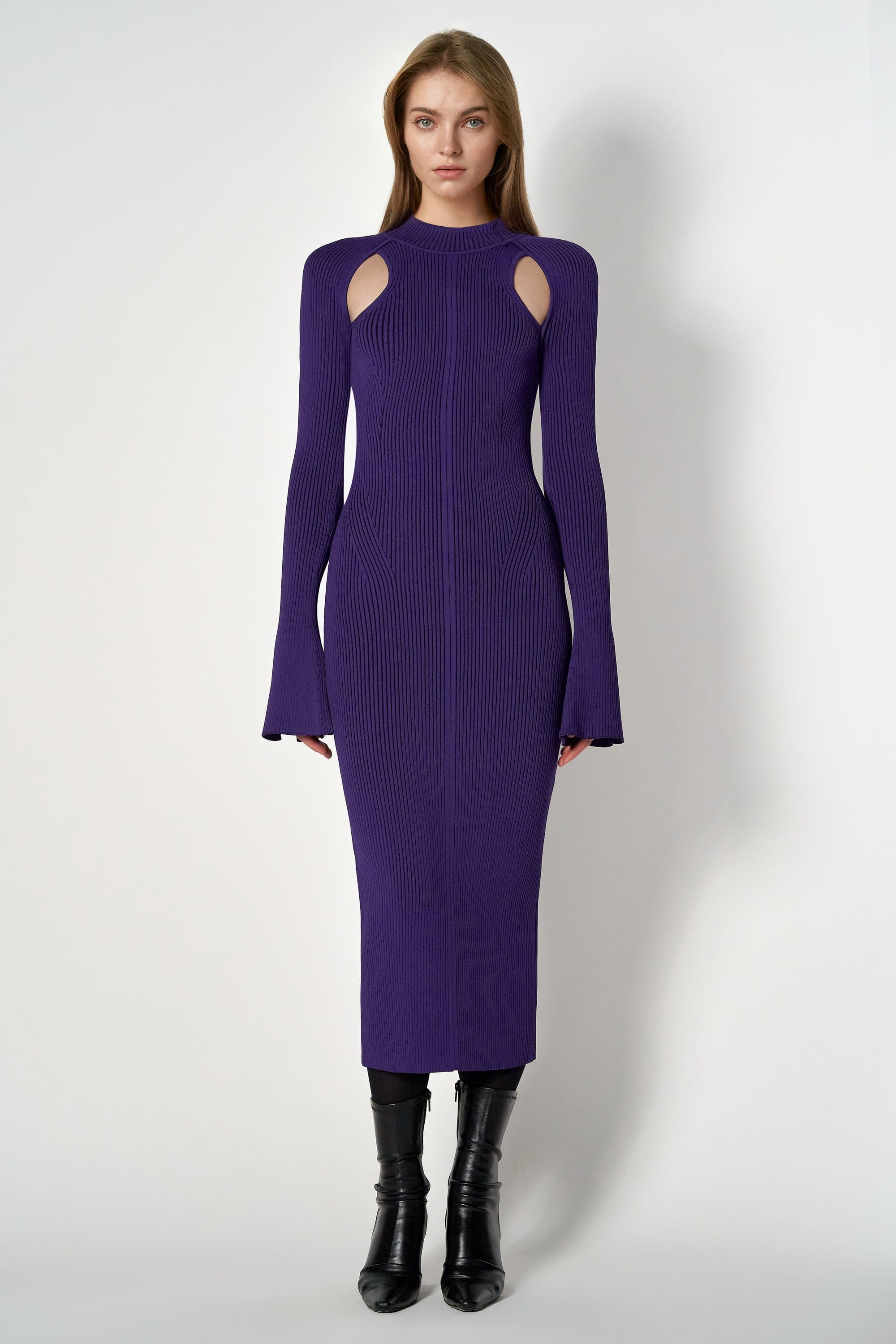 rib cutout dress Heavy Rib Knit Cut Out Maxi Dress - Black
