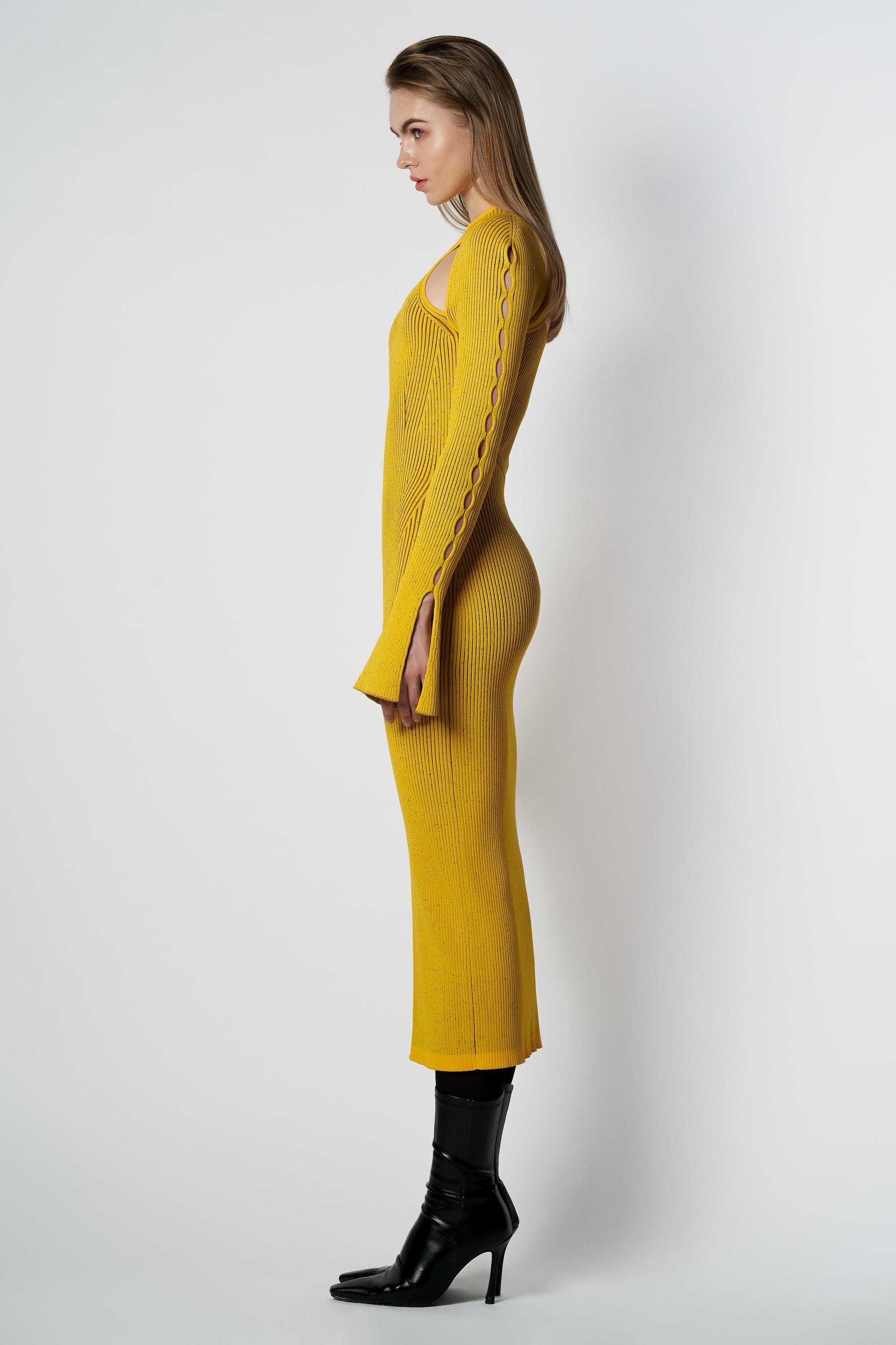 Reversible Rib Cutout Knit Dress(Lemon Yellow) M / Yellow Reversible Rib Cutout Knit Dress(Lemon Yellow) M / Yellow