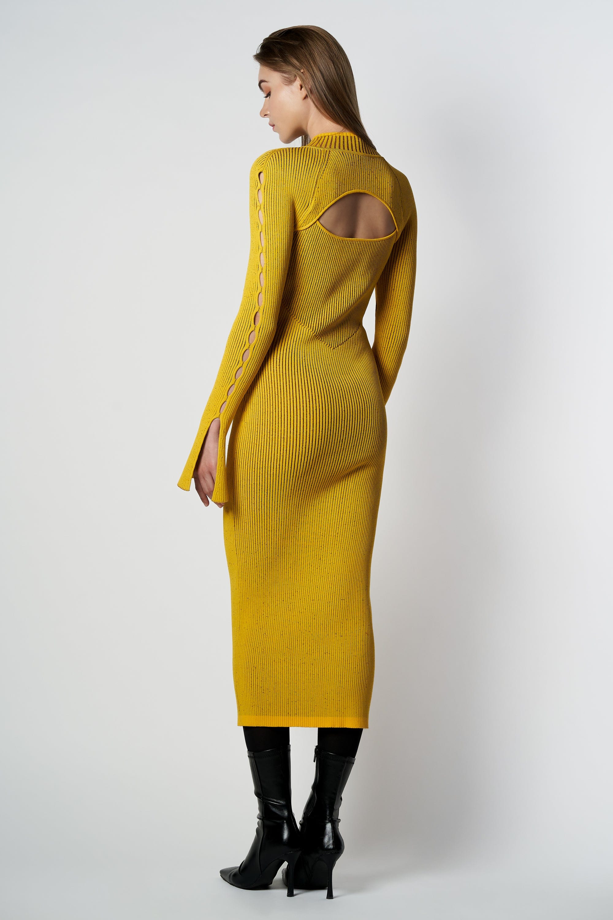 Reversible Rib Cutout Knit Dress(Lemon Yellow) M / Yellow Reversible Rib Cutout Knit Dress(Lemon Yellow) M / Yellow
