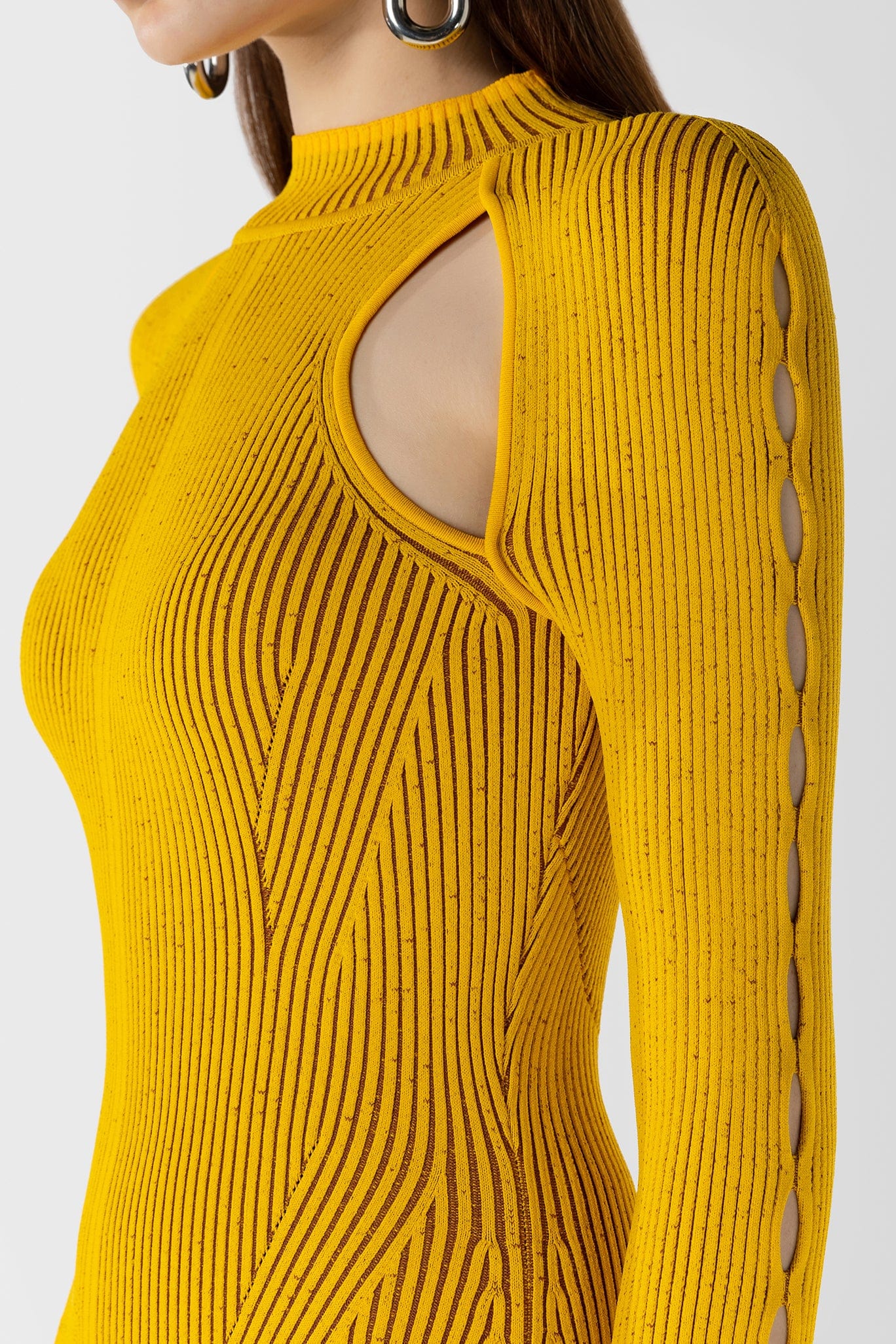 Reversible Rib Cutout Knit Dress(Lemon Yellow) M / Yellow
