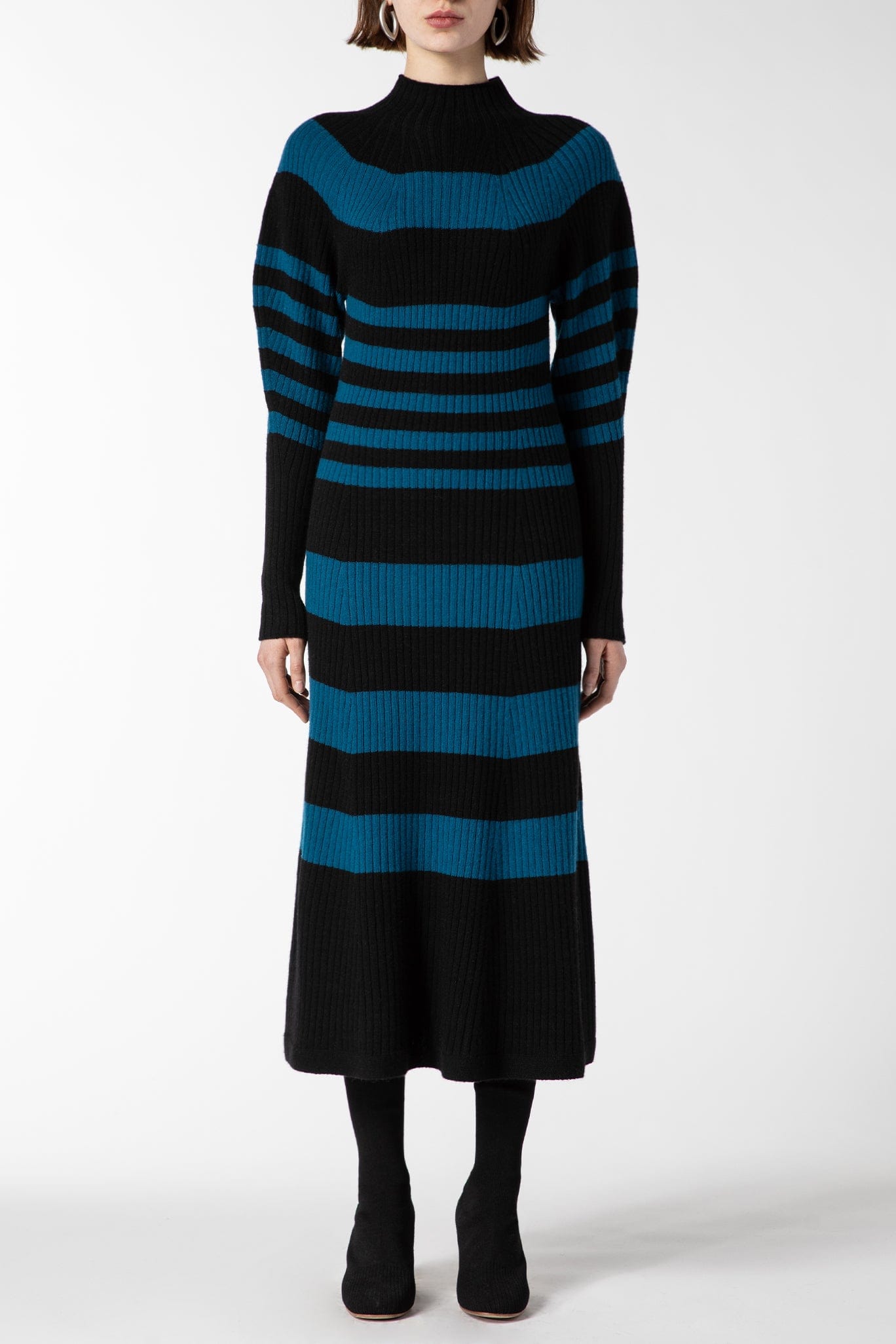 blue turtleneck dress Stripe Turtleneck Dress(Blue/Black) S / Black/Blue