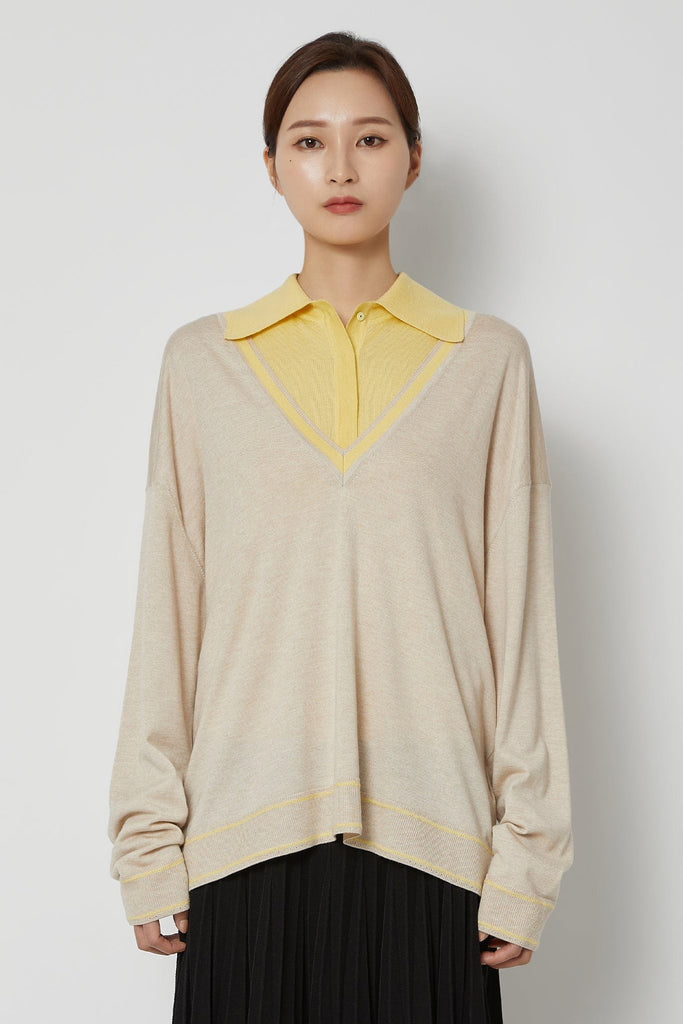 RVN Pullover Silk Cashmere Low V-Neck Sweater