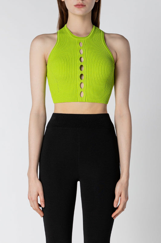 RVN Sleeveless S Crepe Rib Cutout Cropped Top